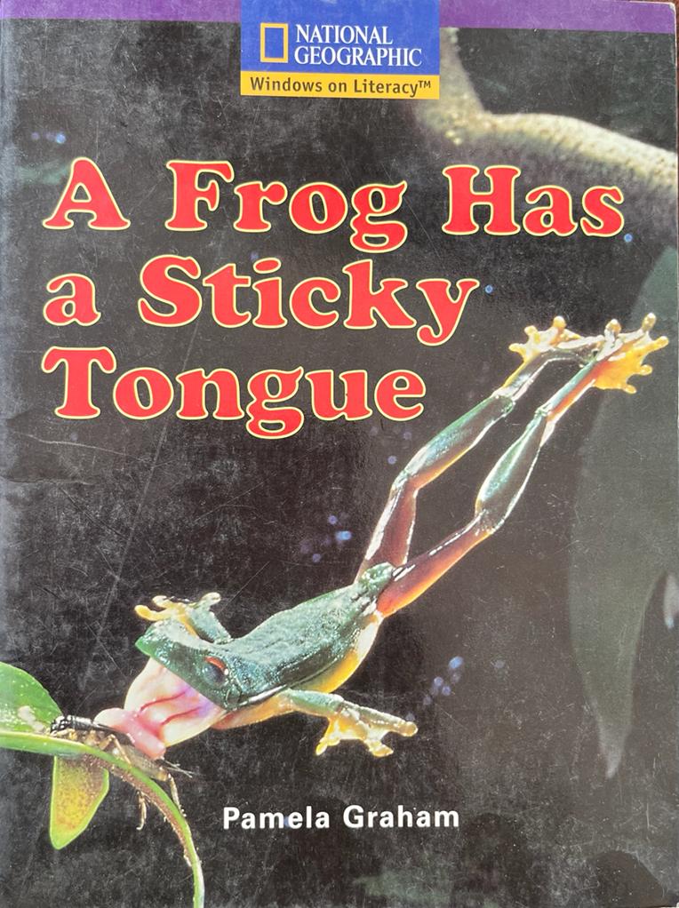 A frog has a sticky tongue